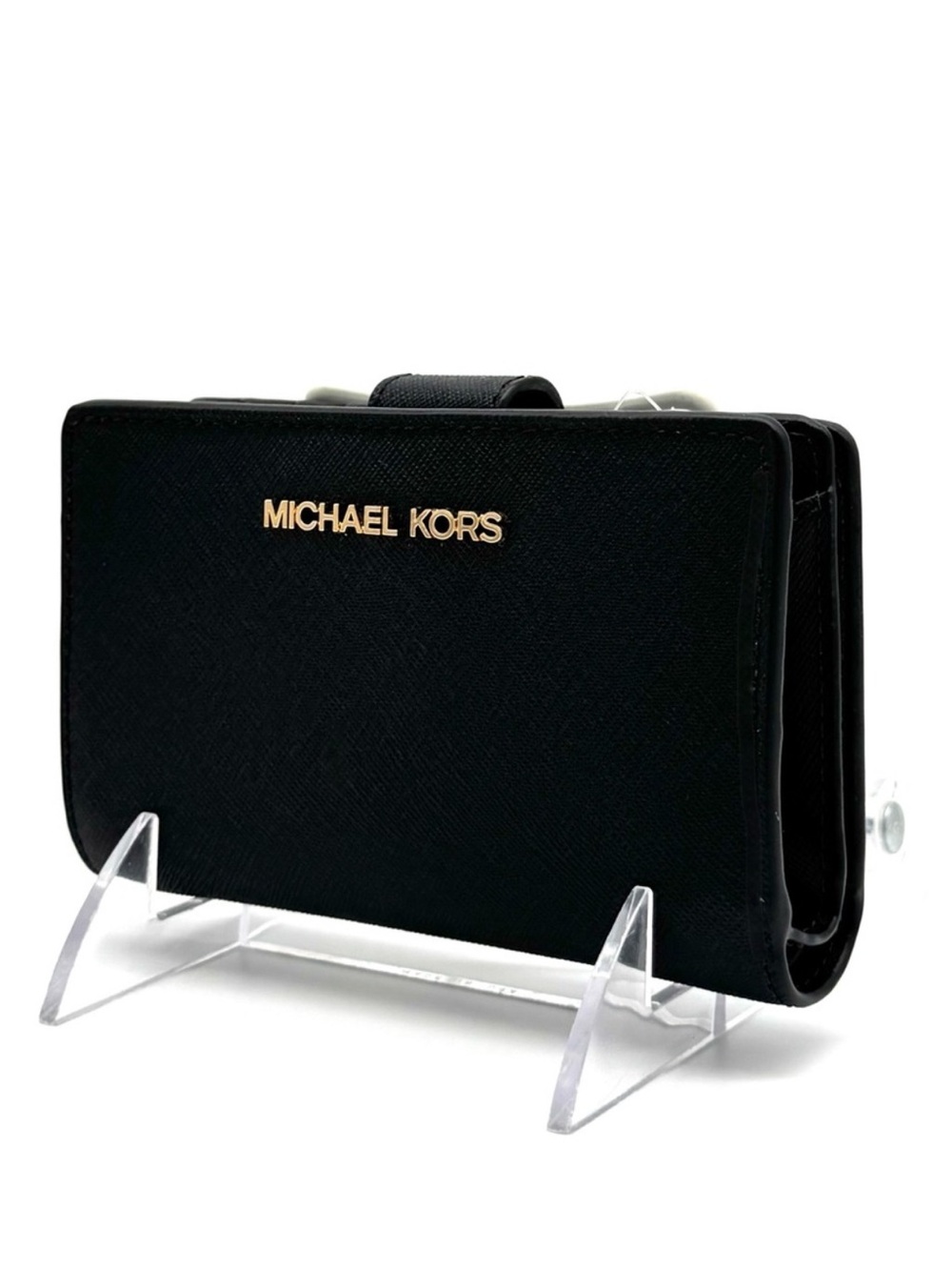 Michael Kors Medium Bifold Zip Chain Wallet Black/Gold